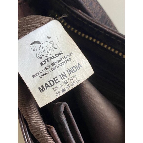 Estalon Brown Leather Crossbody Bag Zip Adjustable Strap OS 9"X 9" Boho Rustic - Picture 3 of 16